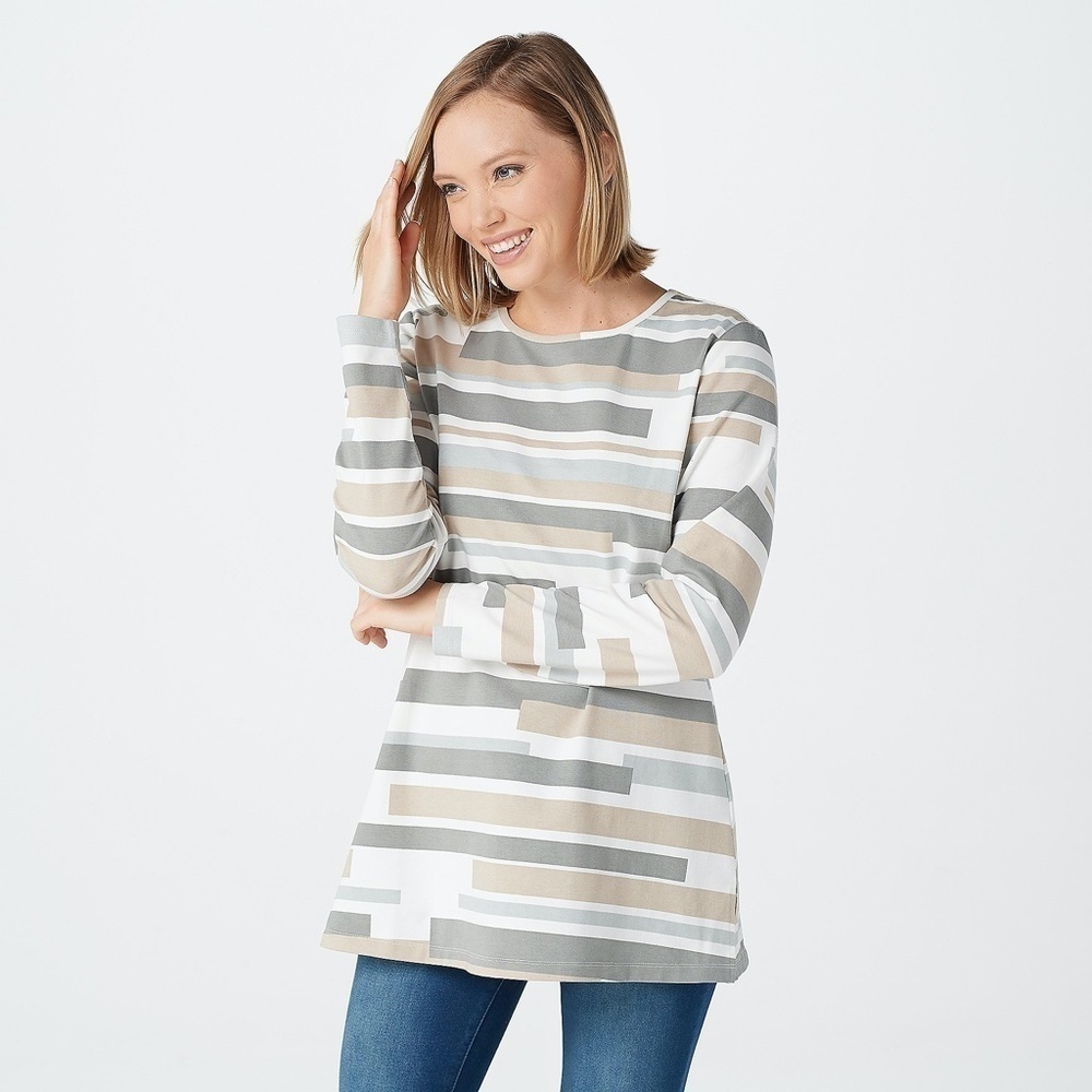 NWOT Denim & Co Striped Perfect Jersey Round Neck
